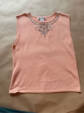 Peach Embellished Sleeveless Top